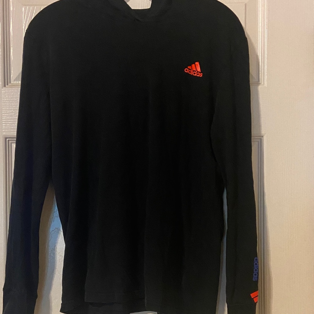 Adidas Kids Black Long Sleeve Tee with Red and Blue Accents